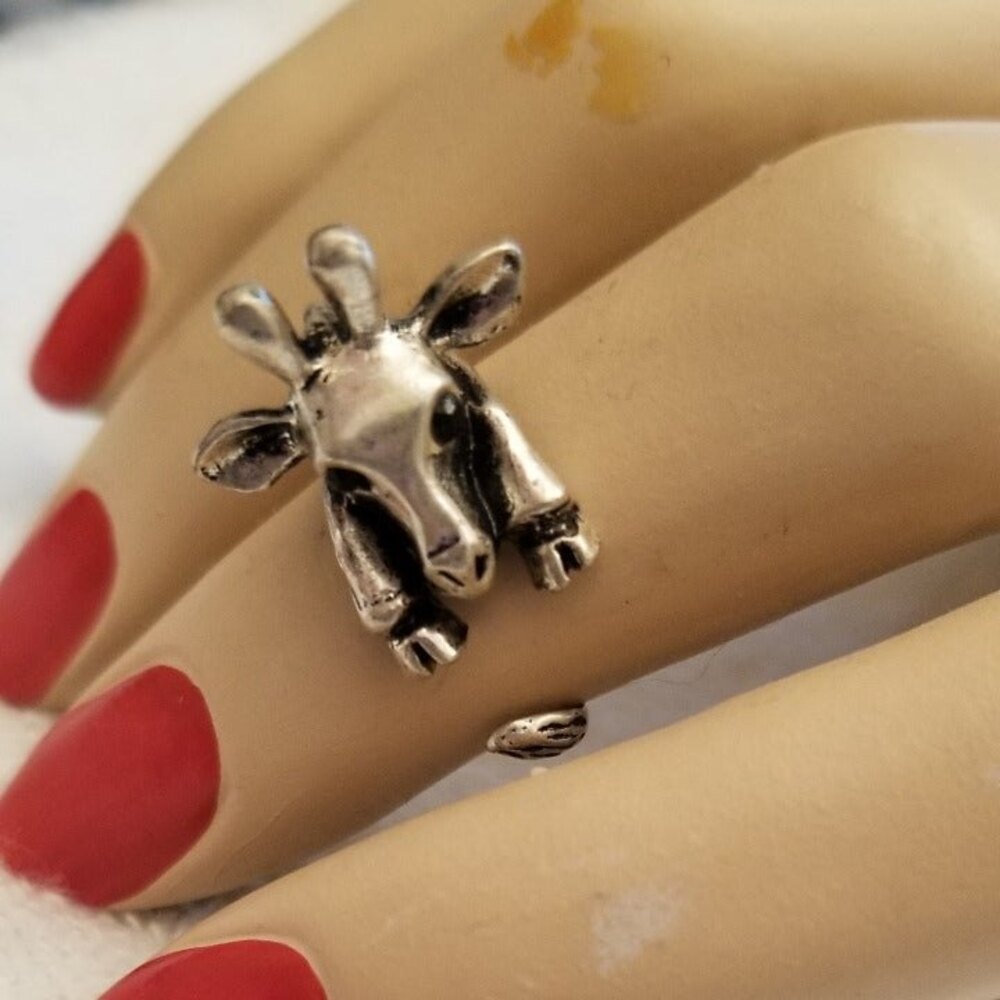 Silver Tone Adjustable Giraffe Wrap Ring – Animal Lover Jewelry